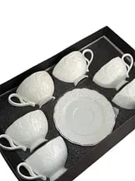 Фарфоровый сервиз Фростинг с рельефным декором 6 чашек с блюдцем для кофе и чая 200 мл Белый