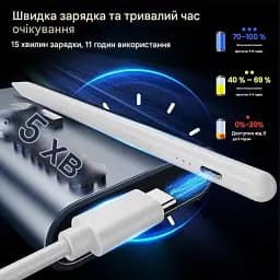 Стилус BAZO-20 для Pro 13''/12.9''/11''/ для iPad 6-11/A16/Mini 5/6-го покоління/Air 3/4/5 White - мініатюра 2