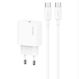 МЗП Usams US-OYXLTZ01 CC226 PD20W (1USB-C) + кабель Type-C to Type-C White