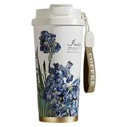 Термочашка Yiwu 520 мл з отвором для трубочки і подвійним відкриванням білий термокружка для кави чаю термос для напоїв HP-FM-352-1