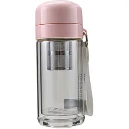 Термос стеклянный Hexagram 240 мл с двойными стенками и заварником, розовый Yiwu HP-14-40P