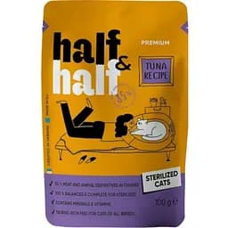 Корм влажный Half&Half для стерилизованных кошек кусочки с тунцем в соусе в форме пауча 100 г