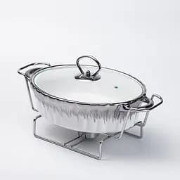 Марміт Yiwu HP1024 мармітниця з кришкою на підставці овальна 35 см x 22 см x 6 см Білий - мініатюра 5