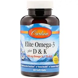 Омега-3 Плюс витамины Д3 и К Carlson Elite Omega-3 Plus D & K 60 гелевых капсул