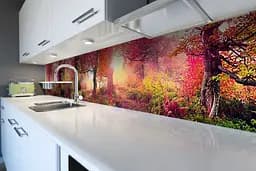 Кухонний фартух самоклеючий Осінній сад ліс наклейка ПВХ дерева осінь оранж 60х300 см Happy Pocket Z180354