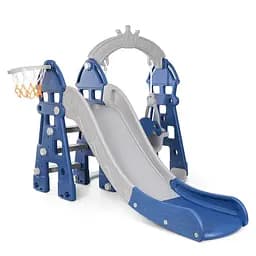 Детская горка-качели BAMBI HOUSE-4 с баскетбольным кольцом, ш146-г183-в120см, синяя