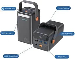 УМБ Choetech 50000mAh, PD3.0 65W USB-C, QC3.0, 3хUSB-A 18W, mirco USB, Li-pol LED Light, чорна (B664-CCBE) - мініатюра 5