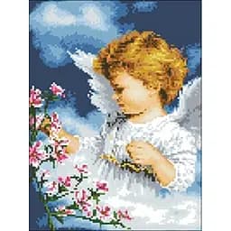 Алмазна мозаїка Чарівний діамант Ангел з квітами зі стразами на підрамнику 40 x 50 см