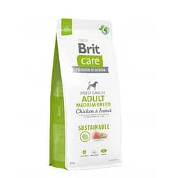 Сухой корм Brit Care Dog Sustainable Adult Medium Breed для собак средних пород, с курицей и насекомыми, 12 кг