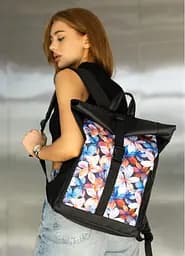 Жіночий рюкзак Sambag Roll Top One чорний принт "Flowers" 41 х 30 х 16 см (24208153)