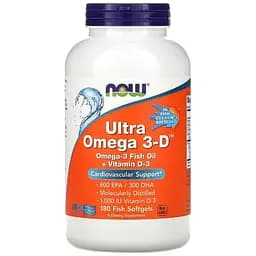 Ультра Омега 3 і Вітамін D Ultra Omega 3-D Now Foods 180 гелевих капсул