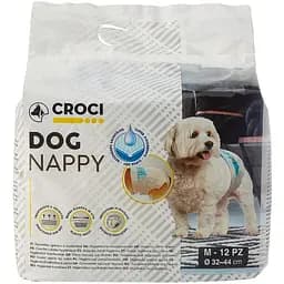 Супервпитывающие подгузники для собак Croci Dog Nappy с эластичной лентой M вес 3-6 кг 32-44 см 12 шт.