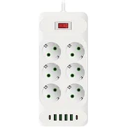 Мережевий фільтр-подовжувач Voltronic 33U 6 розеток EU+4xUSB+2xPD 2 м 3х0.75 мм 2500W White