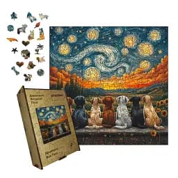 Дерев'яний фігурний пазл Цуценята Ван Гога, А2, Дерев'яна коробка 300+ елементів