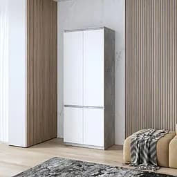 Шафа для одягу Vays, з полицями, в спальню, сучасна, з фасадами без ручок R-24 Бетон-Білий фасад