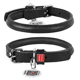 Нашийник для собак шкіряний Waudog Glamour з QR-паспортом круглий Д 8 мм Д 20-25 см чорний