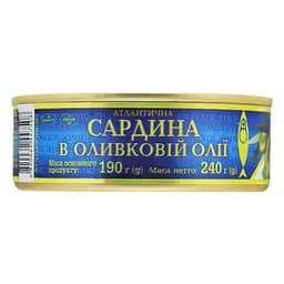 Сардина атлантична Ризьке Золото No3 в оливковій олії 240 г