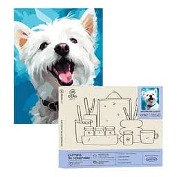 Набір для розпису по номерах "Щасливе біле цуценя" 40*50 см, IDEA2-GX47769, ТМ "99IDEAS"