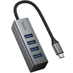 Переходник HUB Hoco HB1C 4-в-1 (Type-C на 4xUSB 3.0) (0,2 м), металлический серый