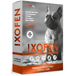 Краплі проти іксодових кліщів, бліх та комарів Unicum Ixofen для собак 4-10 кг 3 піп. х 1 мл