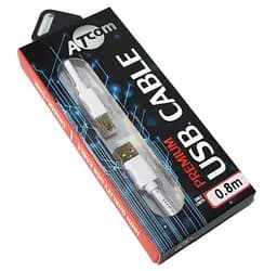 Кабель USB 2.0 AM - USB BM, 0.8 м, белый, Atcom "Premium" (14370)