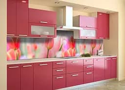 Кухонний фартух самоклеючий Рожеві Тюльпани для кухні наклейка квіти бутони 60х200 см Happy Pocket Z180351 - мініатюра 2