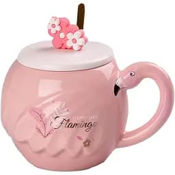 Чашка керамічна Happy Life Happy day Фламінго з кришкою та ложкою 500 мл HPCY8276FM