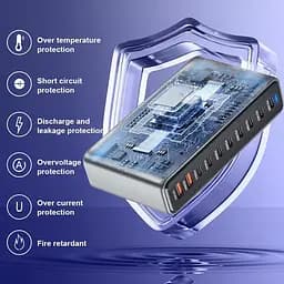 Мережева зарядна станція ILEPO 1000W на 2 USB+8 Type-C мультизарядний пристрій потужний блок живлення Black (19340) - мініатюра 3