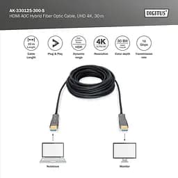 Кабель Digitus HDMI UHD 4K, AOC hybrid-fiber, AM/M, 30м, чорний - мініатюра 4