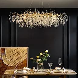 Подовжена золота люстра DIAMINA з кришталевими каменями у корпусі 150 см Арт. 33007-L1500*400 GD Line F