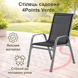 Крісло садове 4Points Vento текстилен чорний/каркас сірий - мініатюра 2