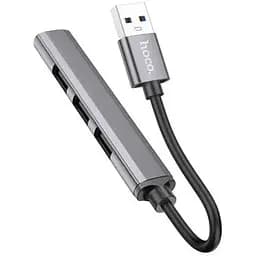 Usb hub Hoco HB26 4 in 1 adapter USB to USB 3.0+USB 2.0 x 3 Metal Grey