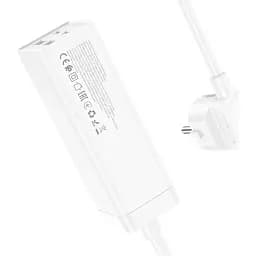 Мережевий подовжувач Hoco AC10A Barry PD65W GaN (2C2A with 1 socket) Desktop Charger White - мініатюра 3