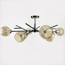 Люстра на 8 янтарных плафонах в черном корпусе Ø 85 см | Ст. 088N/8 BK+CH+AM | Line F