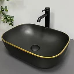 Умивальник VBI Ravenna black matt gold edge накладний VBI-011228, Золотий