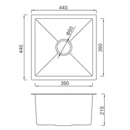 Кухонна мийка Gappo GS4444-6 інтегрована 440x440 мм, нержавіюча сталь, поверхня PVD, Чорний - мініатюра 7