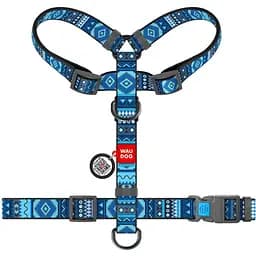 Шлея для собак Waudog Nylon, анатомічна, H-подібна, з QR паспортом, М, 40-70х50-80х2 см, Етно синій (5584) - мініатюра 2