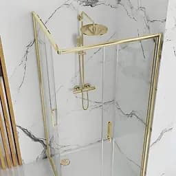 Душова кабіна Rea Punto 90x90 gold розсувна REA-K6440, Золотий, Універсальна, прозорий, золотий - мініатюра 3