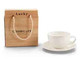 Набор чайный фарфор Interos Lucky чашка 200 мл с блюдцем белая (25071)