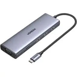 Концентратор Ugreen USB3.1 Type-C to HDMI/VGA/USB 3.0х3/RJ45/SD/TF/PD/35мм TRRS 100W 10-in-1 (15601)