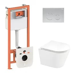 Набор: Qtap Scorpio Ultra Quiet унитаз подвесной QT1433053EUQW + Nest комплект инсталляции 4в1 (круглая клавиша Satin) QT0133M425 + M11111SAT