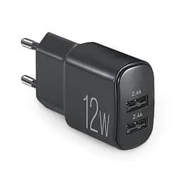 Мережевий зарядний пристрій Brevia ePower 12W 2xUSB-A чорний(45012DUB)