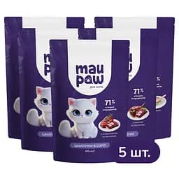 Набор полнорационного корма для взрослых кошек MAU PAW в ассортименте 500 г (5 шт. х 100 г)