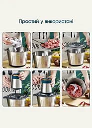 Подрібнювач для кухні, подрібнювач чопер кухонний, блендер для мяса з металічною чашою Bitek 1500 Вт Chopper Зелений - мініатюра 9