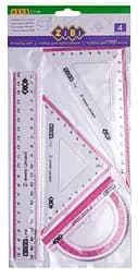 Комплект, линейка 20 см, 2 угольника, транспортир, с розовой полоской