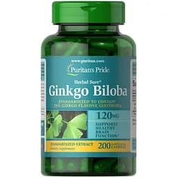Натуральна добавка Puritan's Pride Ginkgo Biloba Standardized Extract 120 mg 200 капсул