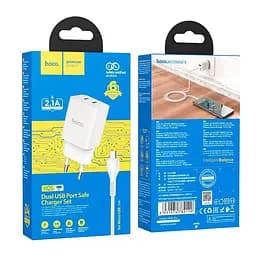 Набір із кабелем мережевий Hoco Maker dual port charger set N25 кабель Micro USB 2USB білий - мініатюра 5