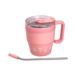Термочашка Coffee & Tea 480 мл з трубочкою і подвійним відкриванням, рожевий Yiwu HP-14-23P - мініатюра 7