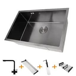 Комплект чорної кухонної мийки та змішувача з нержавіючої сталі NB-6845, Чорний