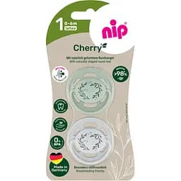 Пустушка кругла Nip Вишенька 0-6 міс. розмір 1 зелена з сірим 2 шт. (91032-52)